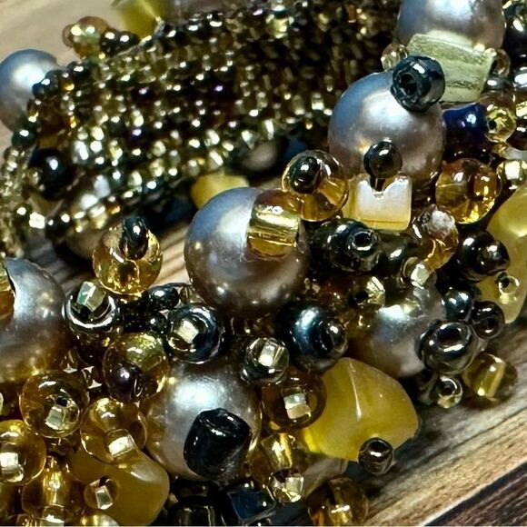 Artisan One of A Kind Handcrafted Elegant Colored Glass, Stone Bracelet 7" - Picture 2 of 4